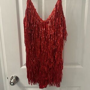 Size large red fringe bodysuit